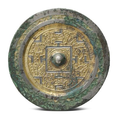 漢銅鎏金方格規矩紋鏡