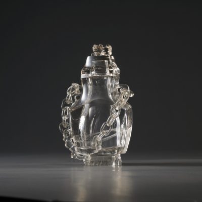 水晶雕活環獅子蓋瓶