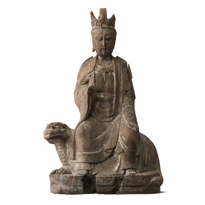明木雕文殊菩薩像