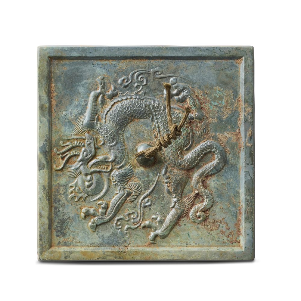 唐銅龍紋方鏡